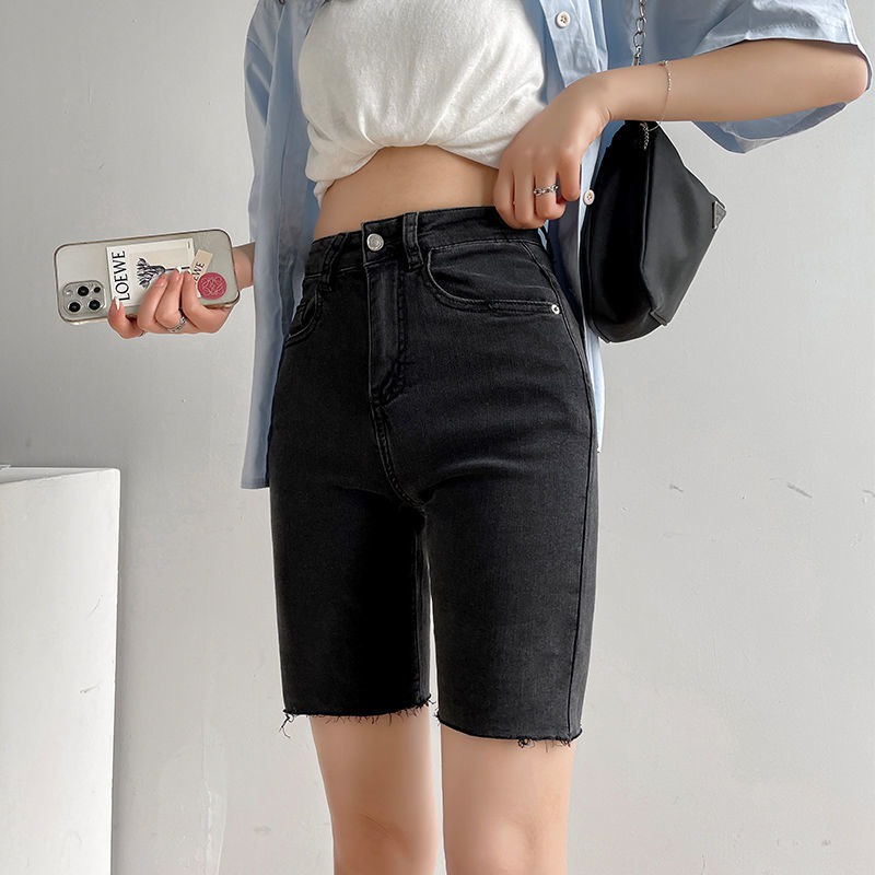 Celana Pendek Jeans Wanita celana sobek denim 3 4 stretch hotpants highwaist korean style kekinian 2023 Import Kasual