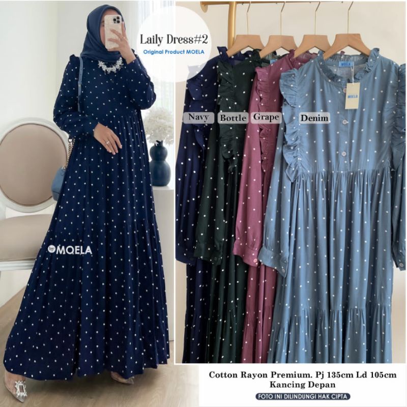 LAILY DRESS#2 ORI BY MOELA/DRESS POLKA BAHAN RAYON VISCOSE GAMIS POLKADOT TERBARU