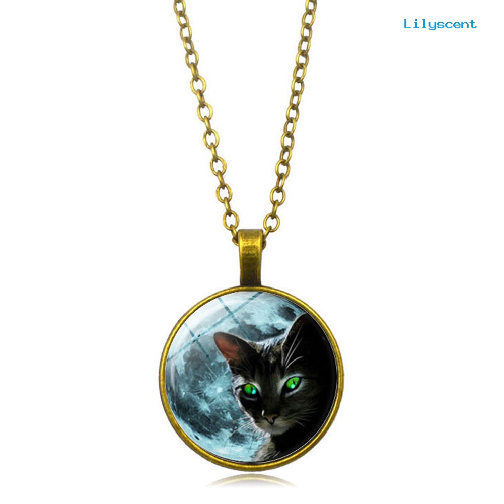 [LS] Perhiasan Wanita Vintage Motif Kucing Cabochon Imitasi Liontin Rantai Kalung