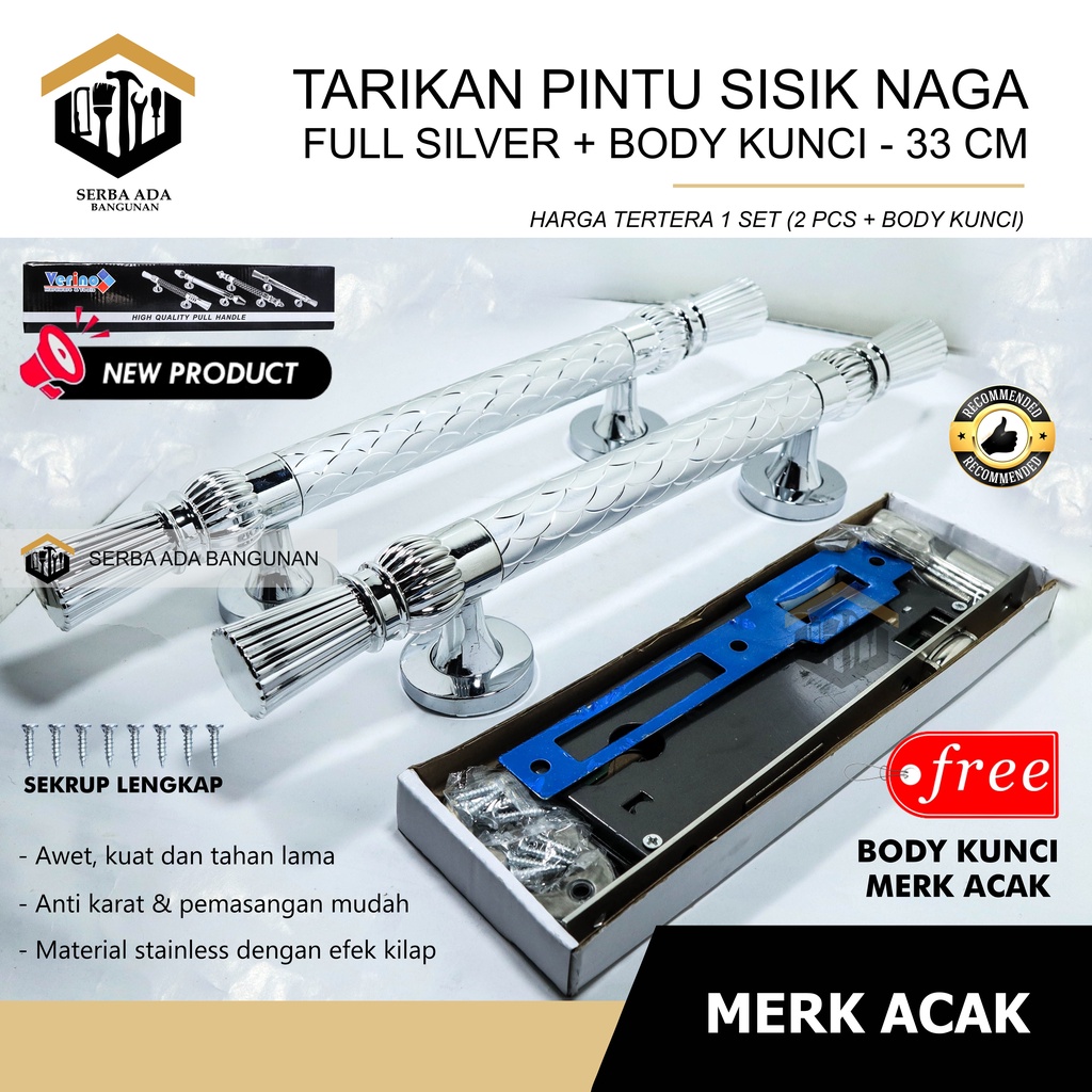 PAKET TARIKAN PINTU SISIK NAGA 1set body kunci komplit + Tarikan 2pcs / 1 pasang mewah elegan murah