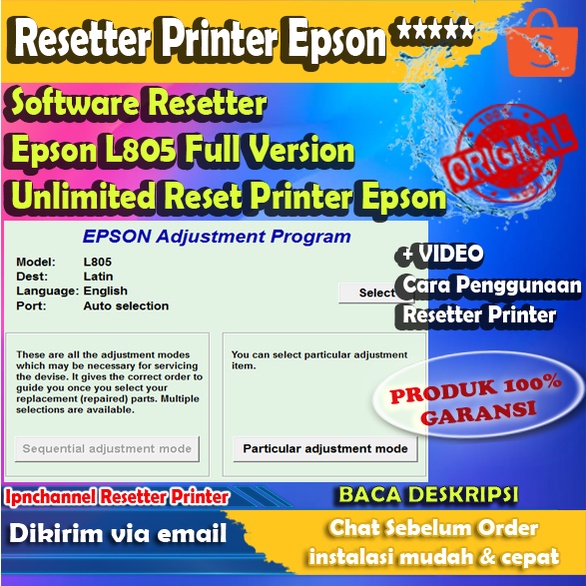 Jual Software Resetter Epson L805 Full Version Unlimited Reset Printer