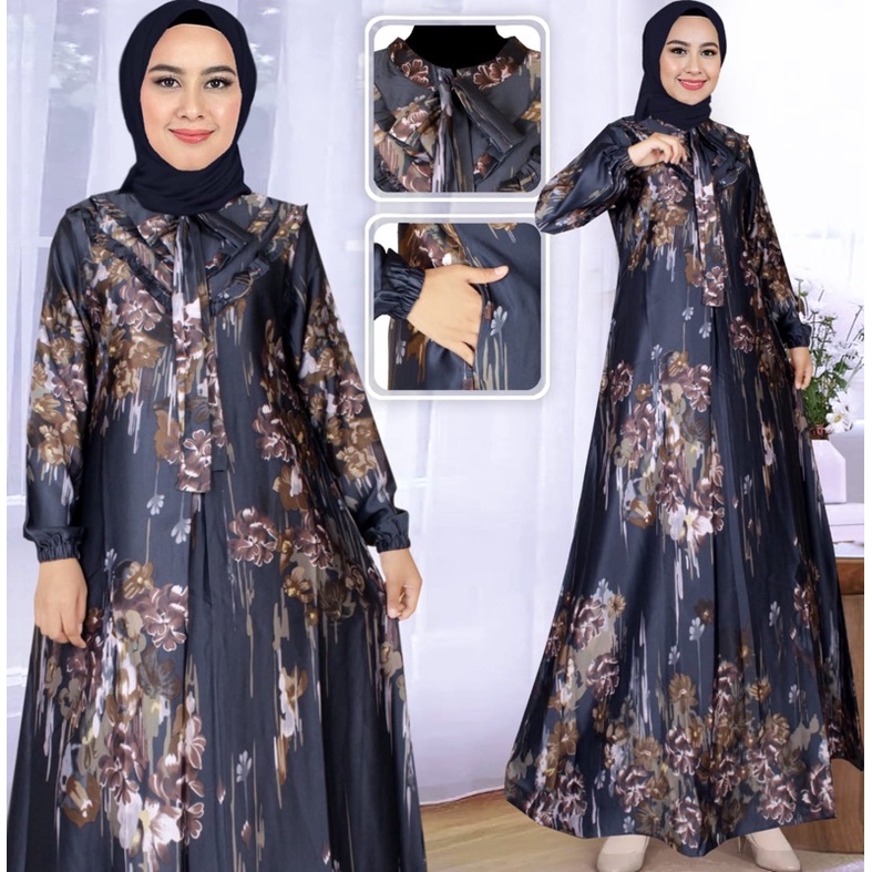 ( READY JUMBO )Gamis Motif Terbaru /Gamis Pesta Silk premium /Gamis semi sutra/Gamis silk premium