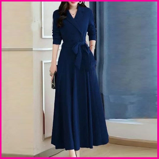 DRESS PANJANG WANITA KEKINIAN DRESS POLOS PANJANG LANIA
