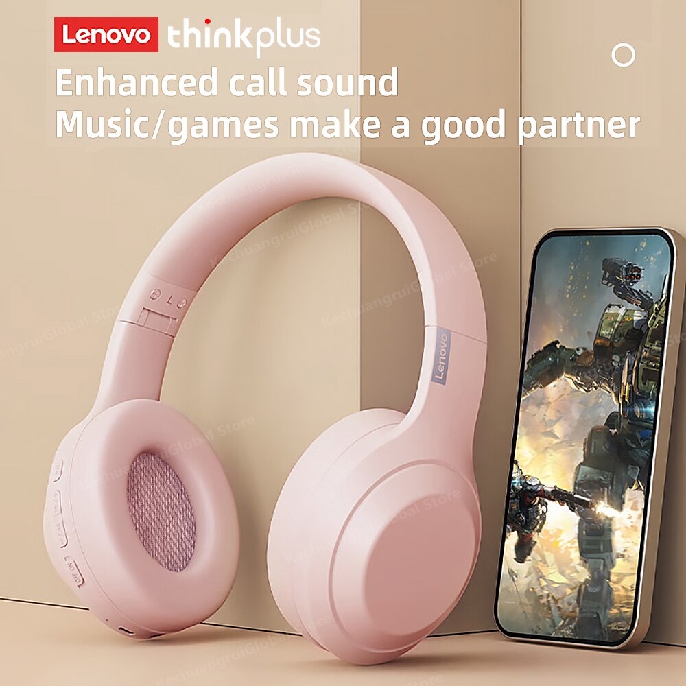 {Free Stiker} Lenovo TH10 Headphone Bluetooth Wireless Headset Earphone V5.0 - Pink