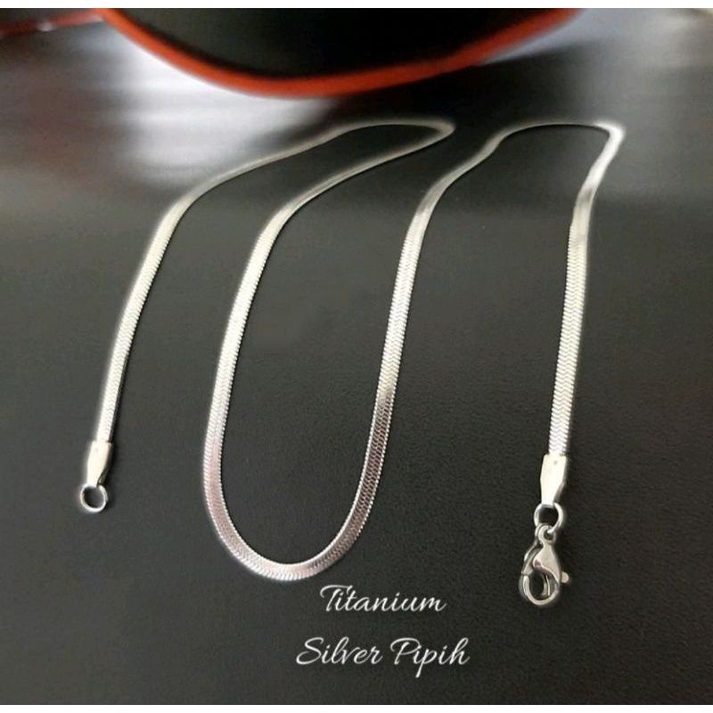 Agam Aksesoris/Kalung Titanium Model Pipah  Silver/Kalung Titanium Anti Karat/Kalung Cowok Titanium/New Arrival/COD 3 mm