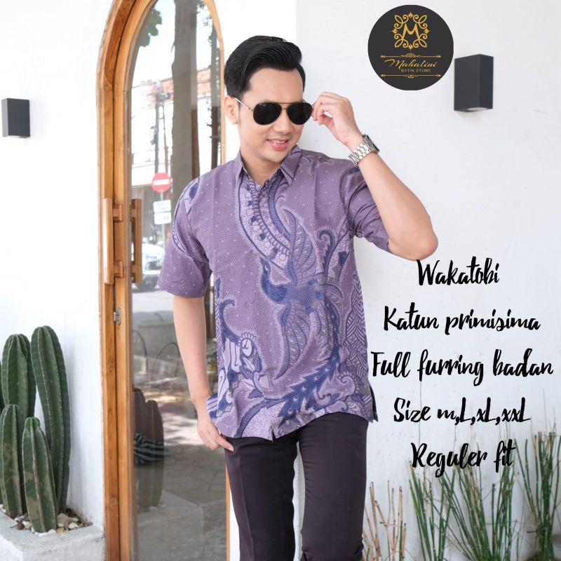 KEMEJA BATIK UNGU LAVENDER LILAC SOF batik pria lengan PANJANG PENDEK modern kemeja batik premium