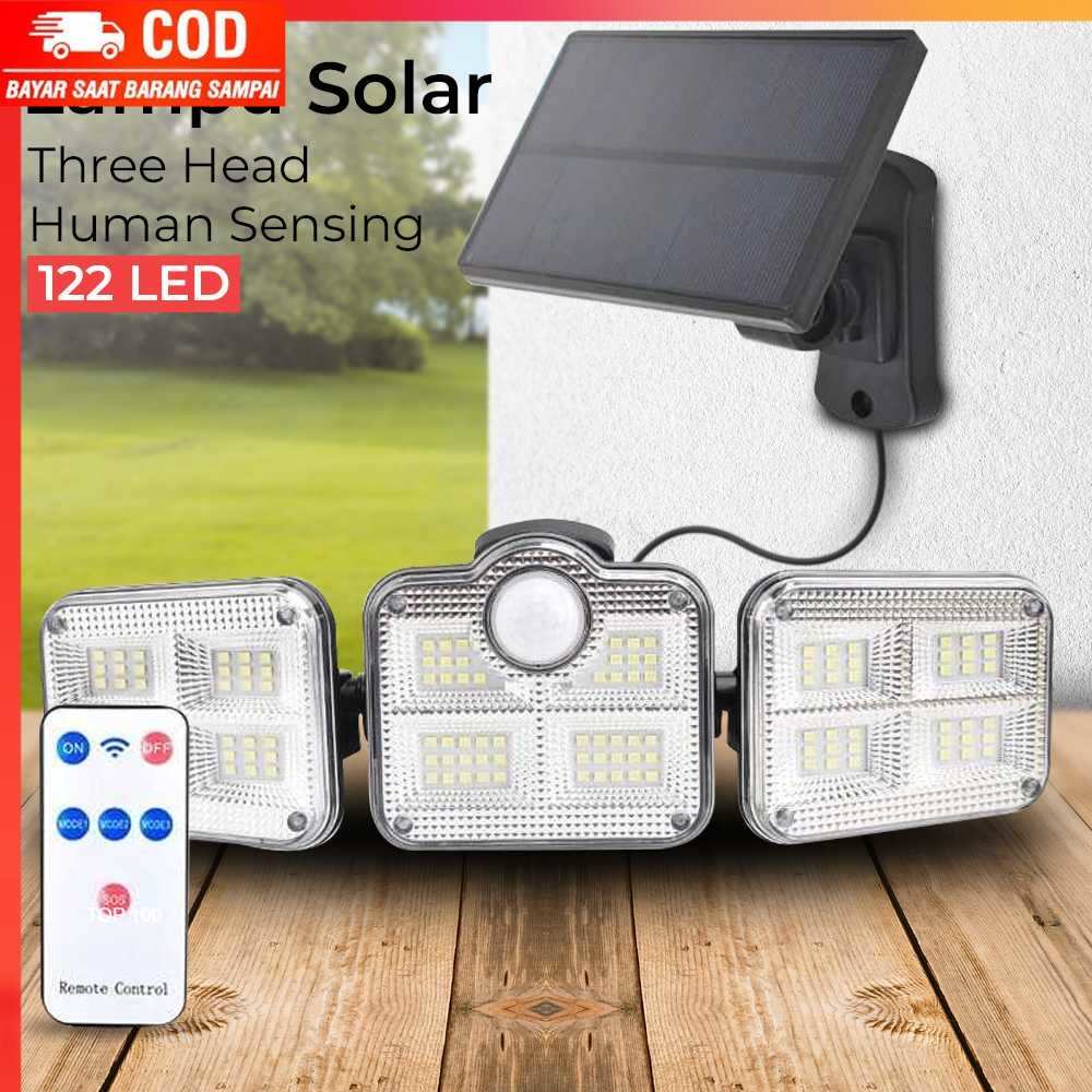 ( 100% BARANG ORI ) OOBEST Lampu Solar 122 LED Three Head Human Sensing Remote Control - JD-2757A