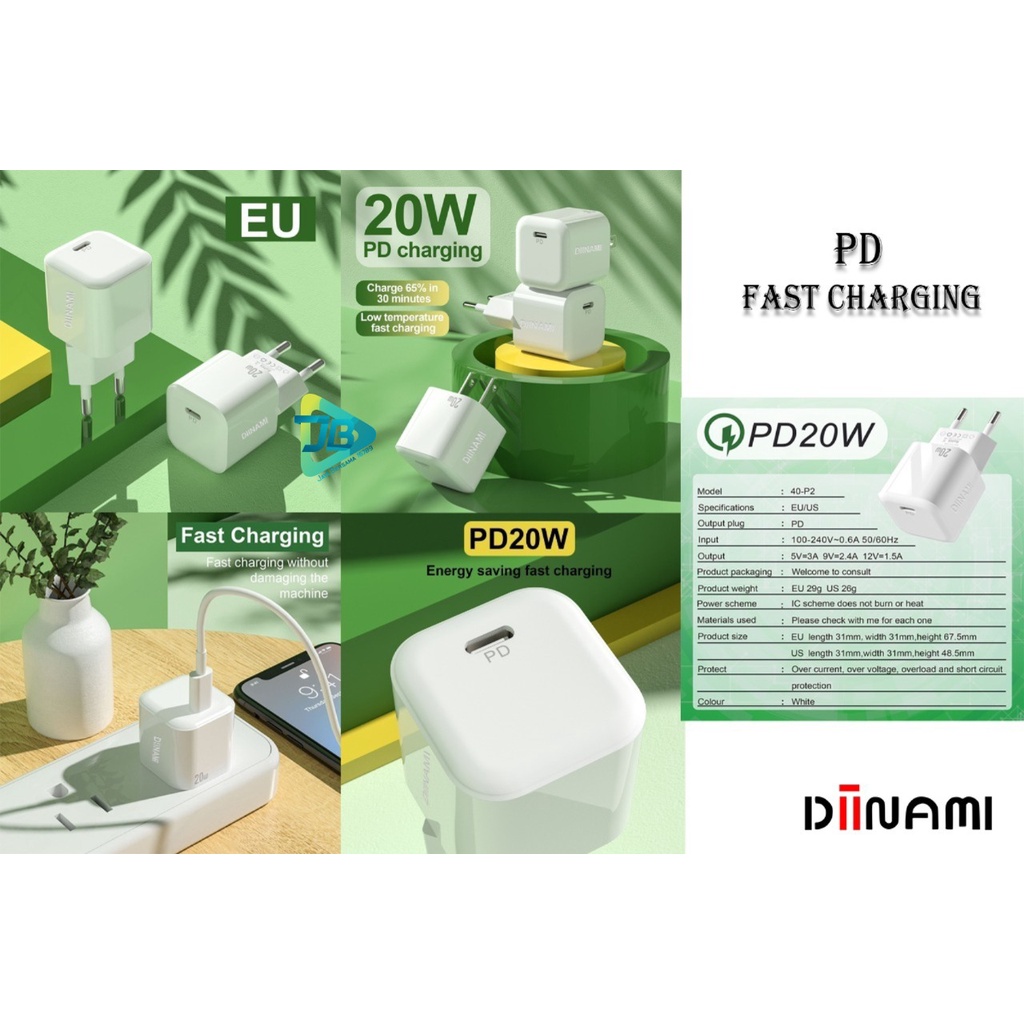 DIINAMI P8 Adaptor BATOK Charger CASHAN Power Nano 20 Batok Fast Charging 20W 3A Type-C (PD) Multi Protection JB6486