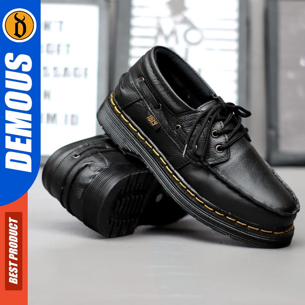 DEMOUS Gond - Sepatu Docmart Formal Pantofel Low Boots Kulit Asli Kerja Hitam Pria