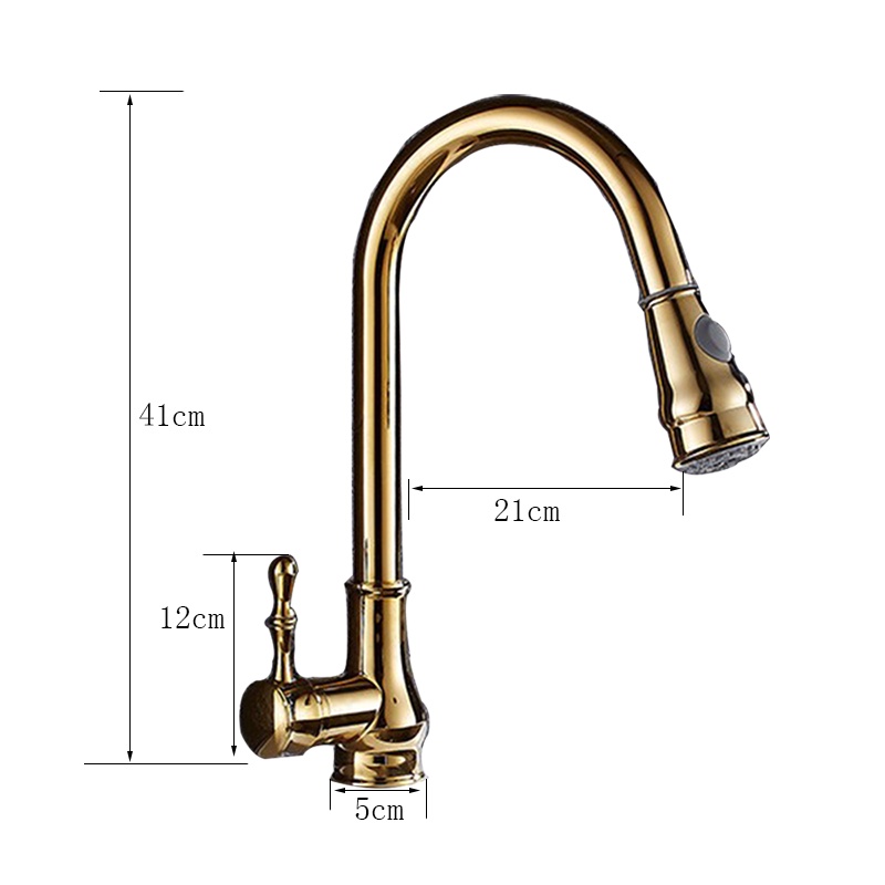 Kran Sink Mixer Tarik Bahan Kuningan Kran Cuci Piring Gold Keran Mixer Air Panas Dingin Yang Dapat Diputar Satu Pegangan Kontrol