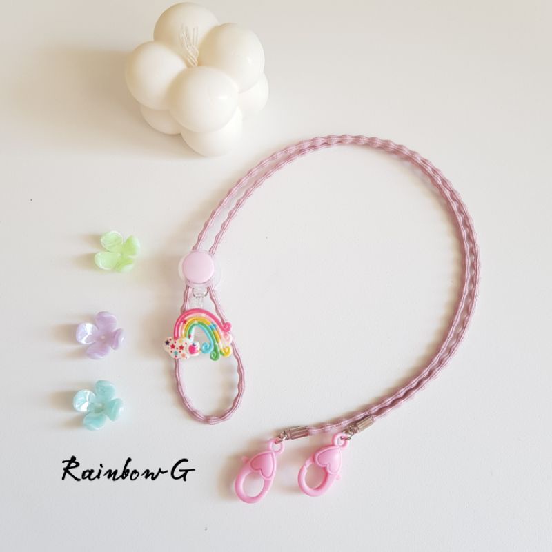 STRAP MASKER ANAK PEREMPUAN - DEWASA  2 IN 1  RAINBOW / KALUNG MASKER / TALI MASKER / LANYARD MASK STOPER 2IN1