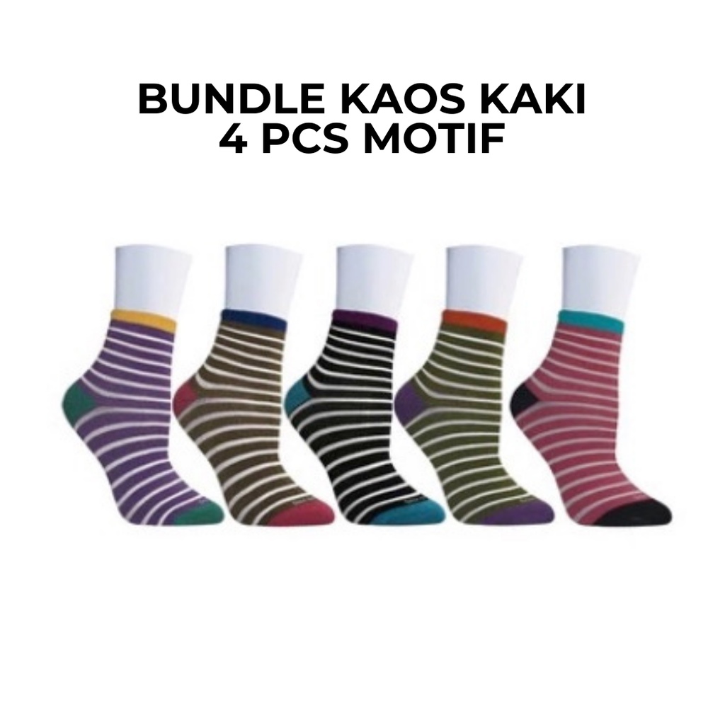 TRS - 4 Pcs Pasang Kaos Kaki Ankle Motif Stripe