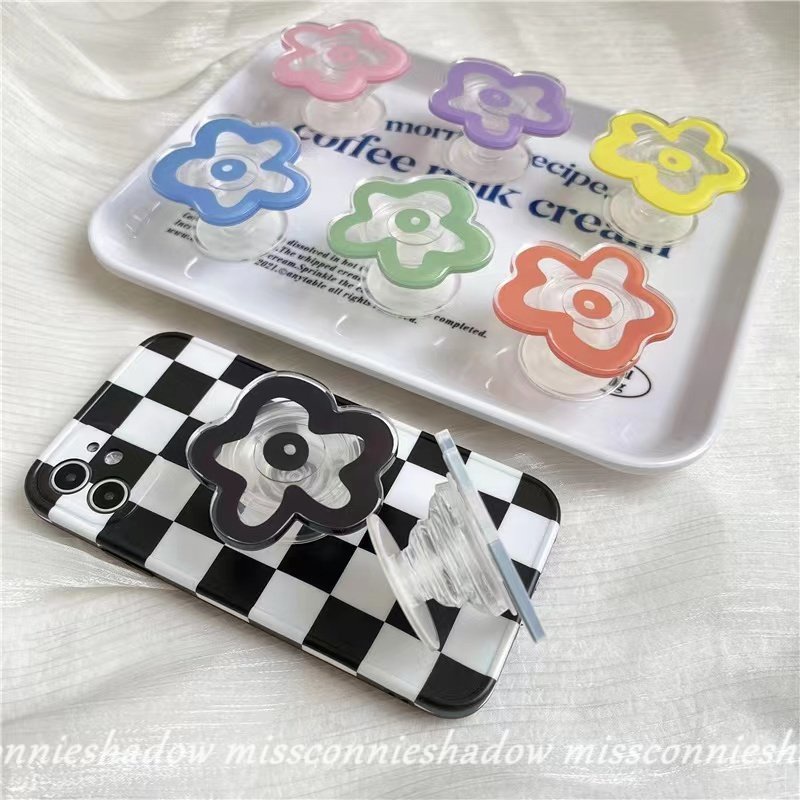 Ins Bening Murni Padat Macaron Permen Warna Bentuk Bunga Telepon Stand Holder Warna-Warni Transparan Glossy Airbag Lipat Phone Holder Extendable Grip Phone Ring