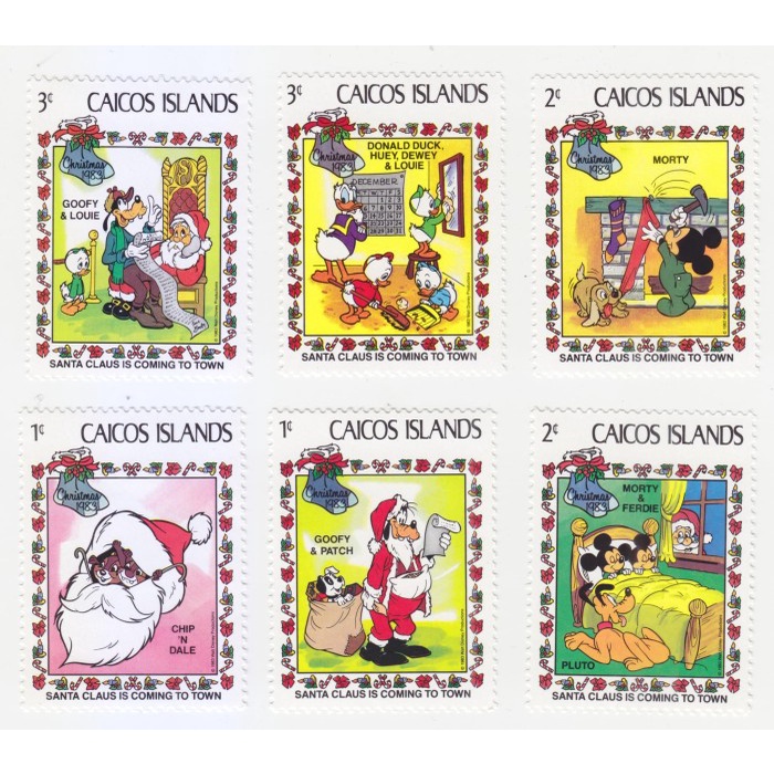 

✨NEW✨ - Perangko Disney Mickey in St Claus is coming to town Caicos 6 pcs Mint