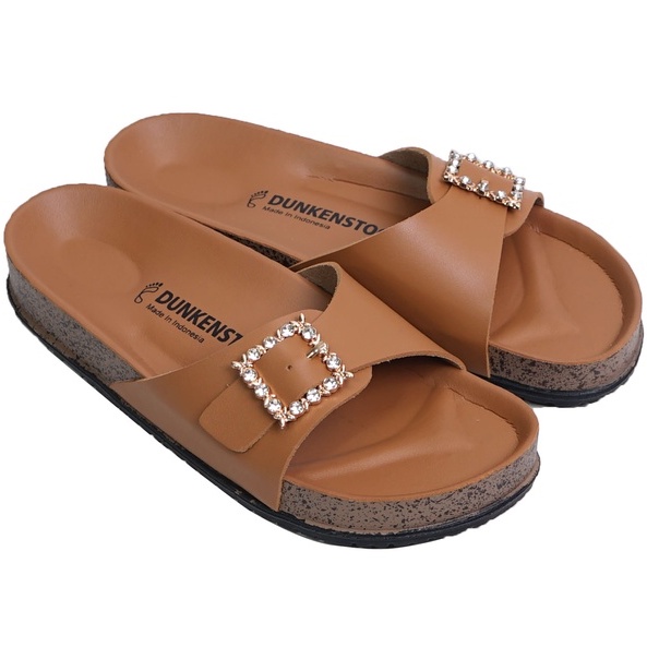 LAPEPA YUK - Dunkenstock TIMMY Sandal Wanita Slop Casual Size 36 - 40 Model Birken Sol Puyuh Sara Sara Sendal Cewek Kulit Santai Beleza Strap Gesper 1 Kristal Blink Empuk 37 38 39 Warna Brown Coklat Selop Anti Slip Original Shoes ORI Mall Official Store