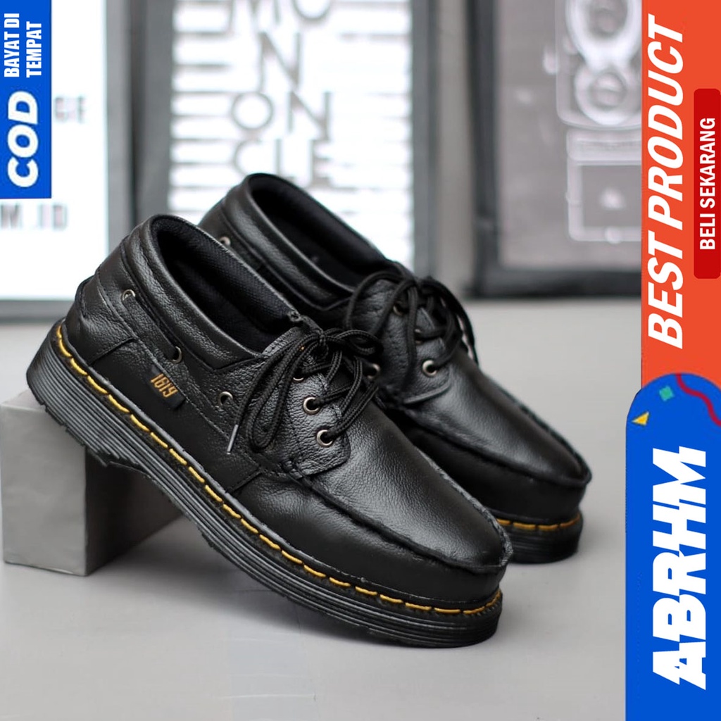 Sepatu Formal Kerja Pantofel Docmart Low Boots Kulit Asli Pria Hitam Abrhm Gano