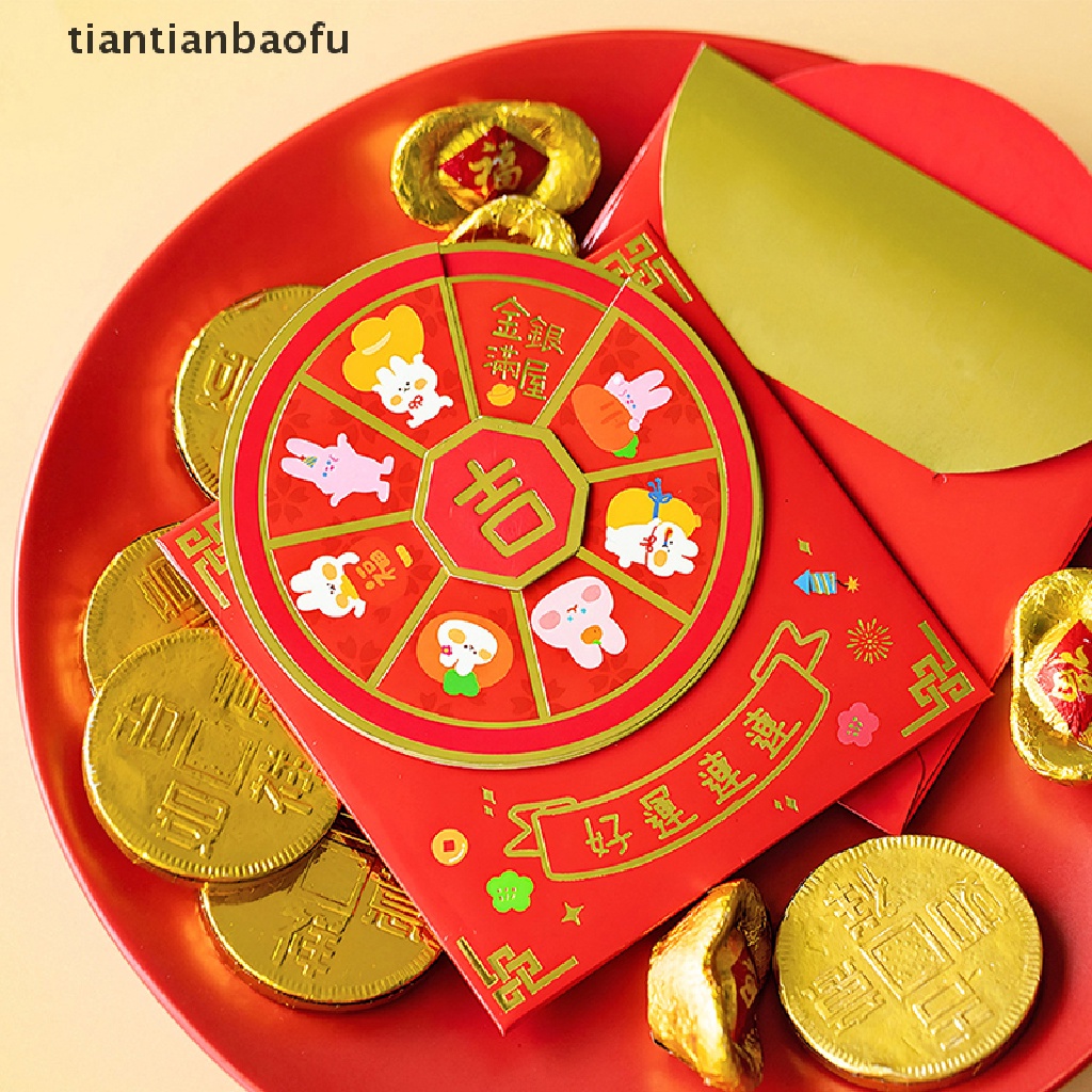 [tiantianbaofu] 3pcs Amplop Merah Yang Dapat Diputar Kreatif Kartun Saku Merah2023Tahun Baru Hongbao Butik