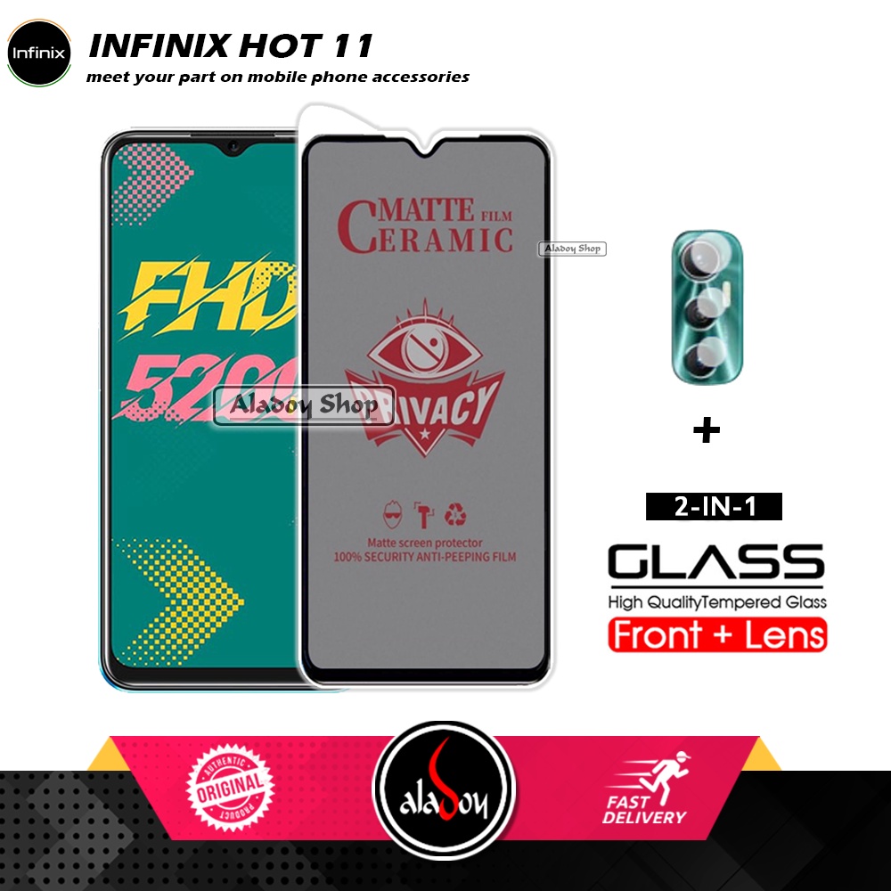 PAKET 2IN1 Anti Gores Privacy Infinix Hot 11 + Tempered Glass Kamera