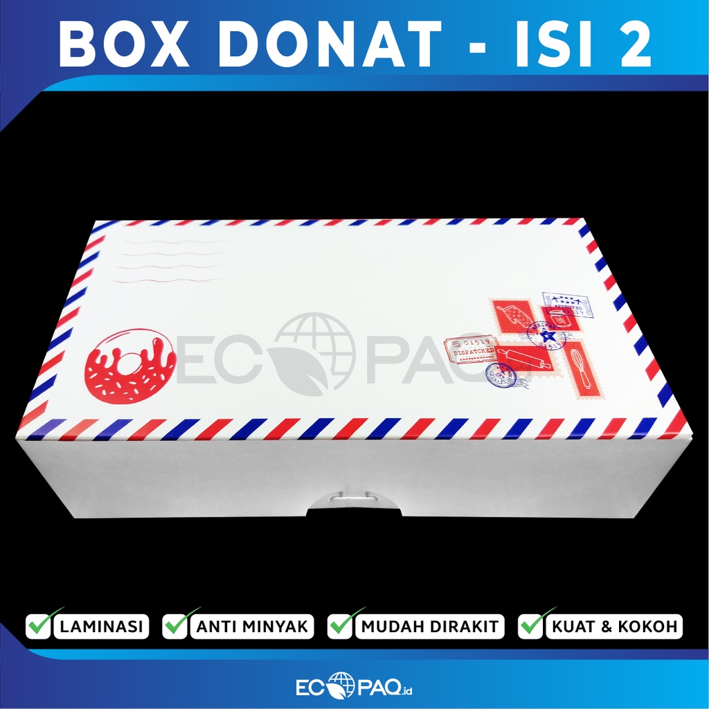 Box DONAT - Dus Donat - Kotak Donat - MOTIF MAIL - ISI 2 (50 pcs)
