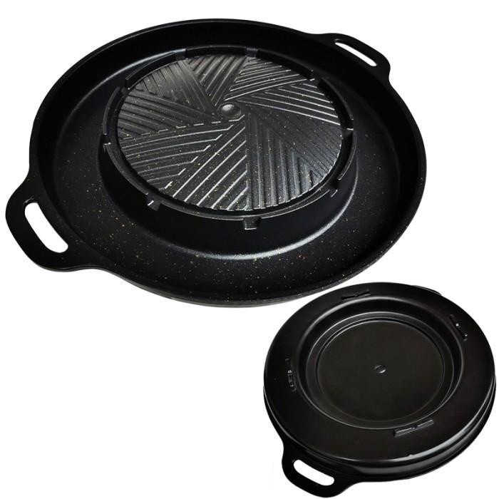 Bulgogi Pan Panci Steamboat BBQ Grill Kompor 2in1 Panggangan BBQ Korea Hotpot BBQ Kompor 2in1 Grill Pan Sukiyaki Pan