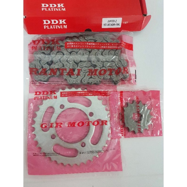 GIR PAKET GEAR SET MOTOR JUPITER Z DDK MOTO PLATINUM 428H 104L 36T 15T KUALITAS SEPERTI ASLI