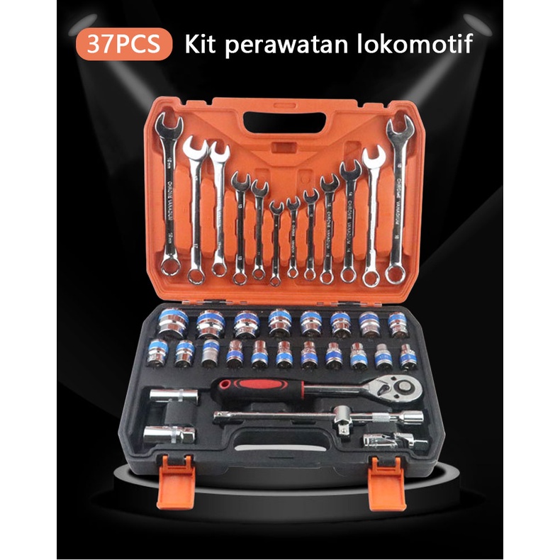 37pcs Profesional Auto Repair Toolbox Kit Socket Wrench Ratchet Kombinasi Set Lengkap Alat Multifungsi dan Aksesori