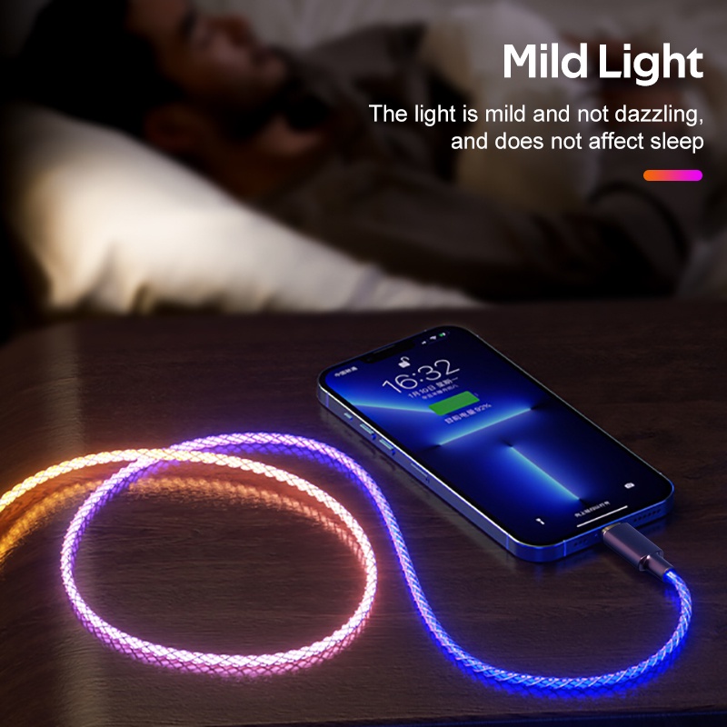 1000w Breathing Light Fast Charging RGB PD Cable 27W Tipe C Ke Tipe C Kabel Data Untuk i-Phone S-amsung Quick Charge Cabled