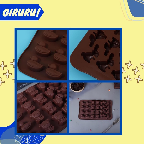 Cetakan Coklat Bentuk Bebek, Beruang, dan Kelinci / Cetakan Silikon karakter aneka bentuk hewan / Cetakan Silikon 24 Grid Silicone Baking Chocolate Molds