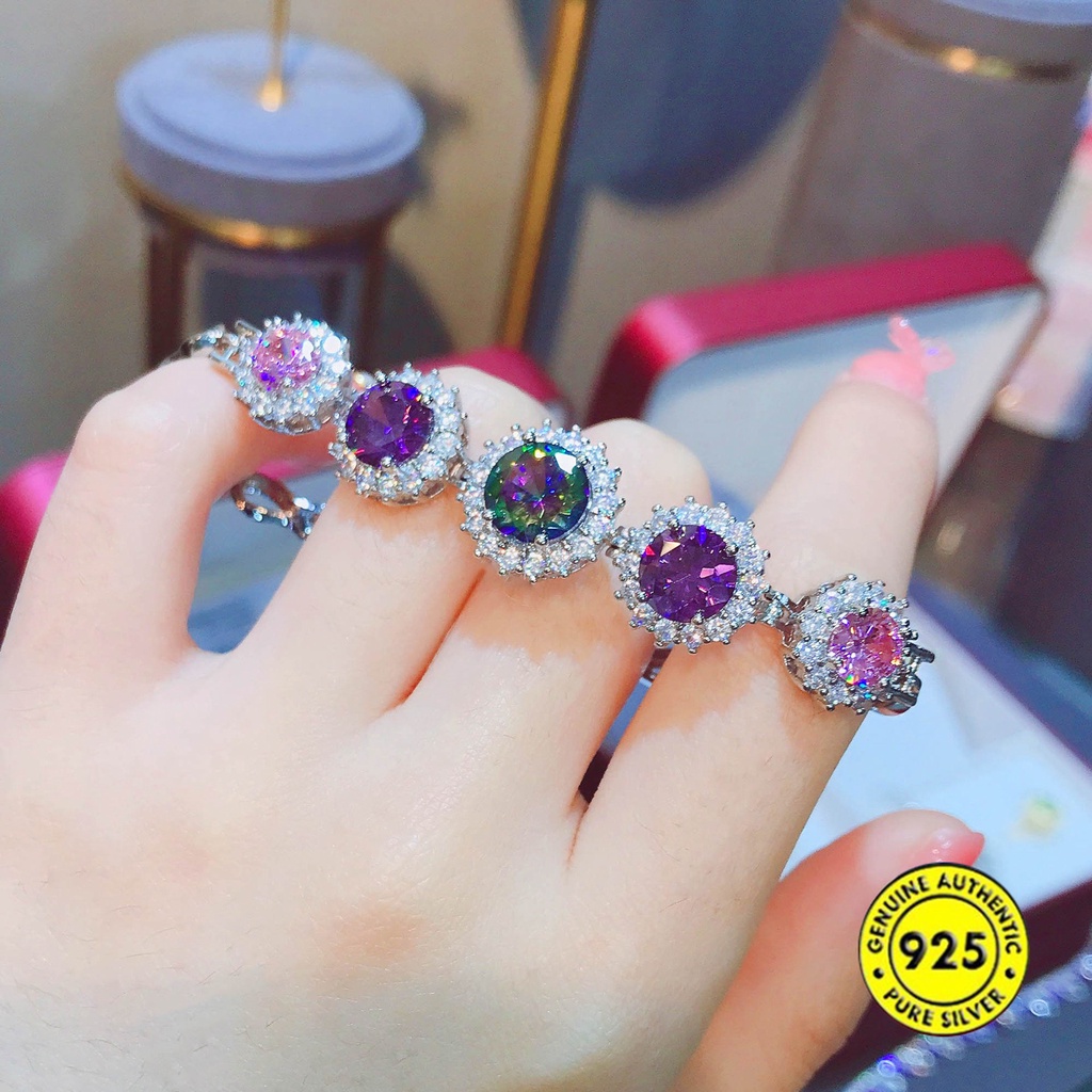 Gelang Moissanite Delapan Hati Dan Delapan Panah Berlian Merah Muda Amethyst Permata Berwarna Gelang M1547