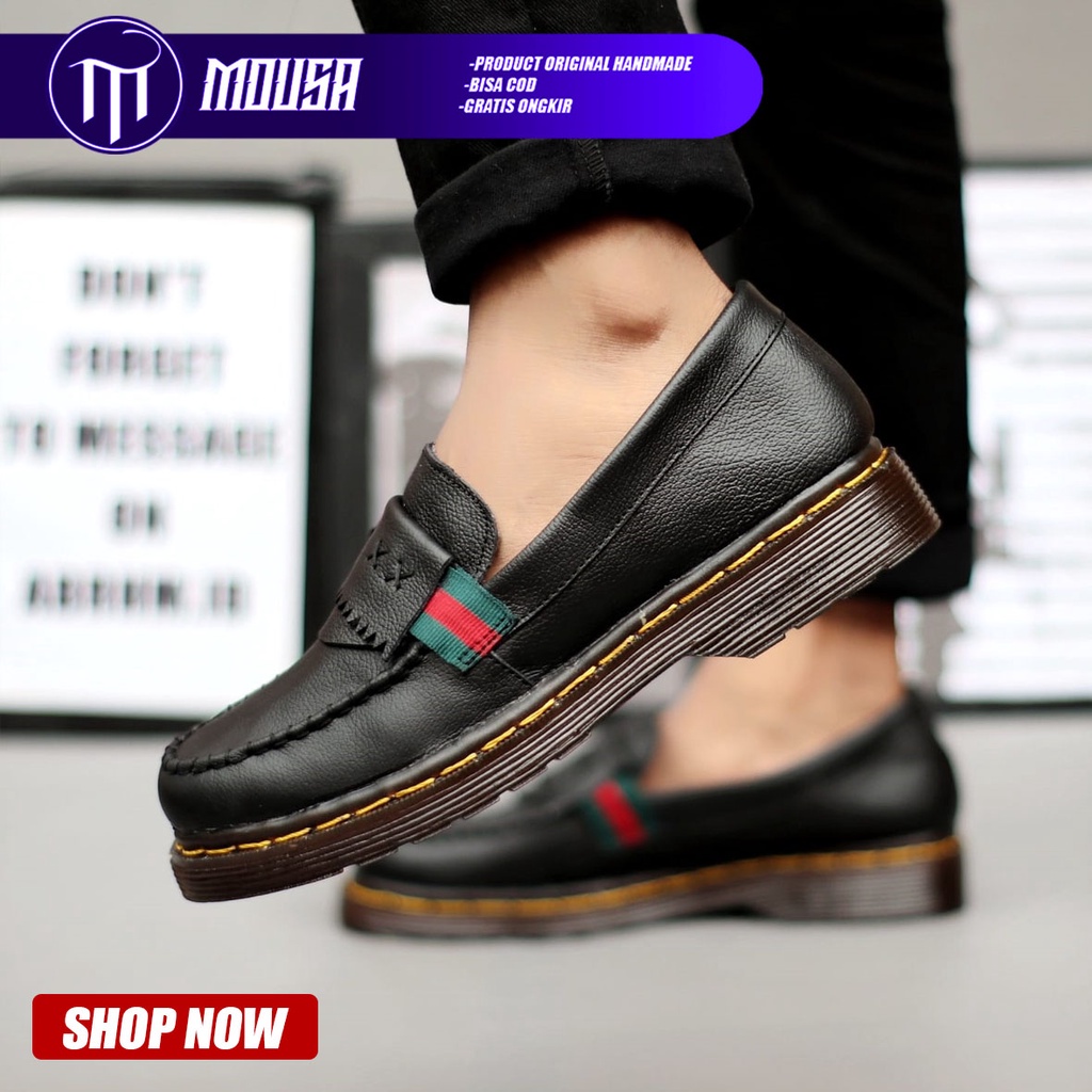 Sepatu Docmart Slip On Pria Pantofel Hitam Kulit Asli Mousa Saber