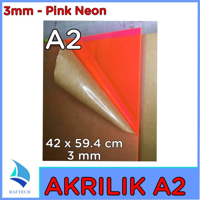 Akrilik A2 Lembaran 3mm Acrylic 3 mm Pink Neon Marga Cipta