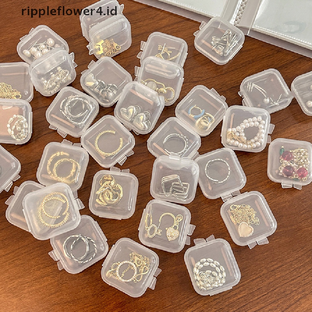 {rippleflower4.id} 10pcs Kotak Penyimpanan Mini Transparan Persegi Kotak Plastik Kosong Case Dengan Tutup Jewelry Packaging Storage for Tiny Bead Jewelry Earplugs Pills or Any Other Small Craft