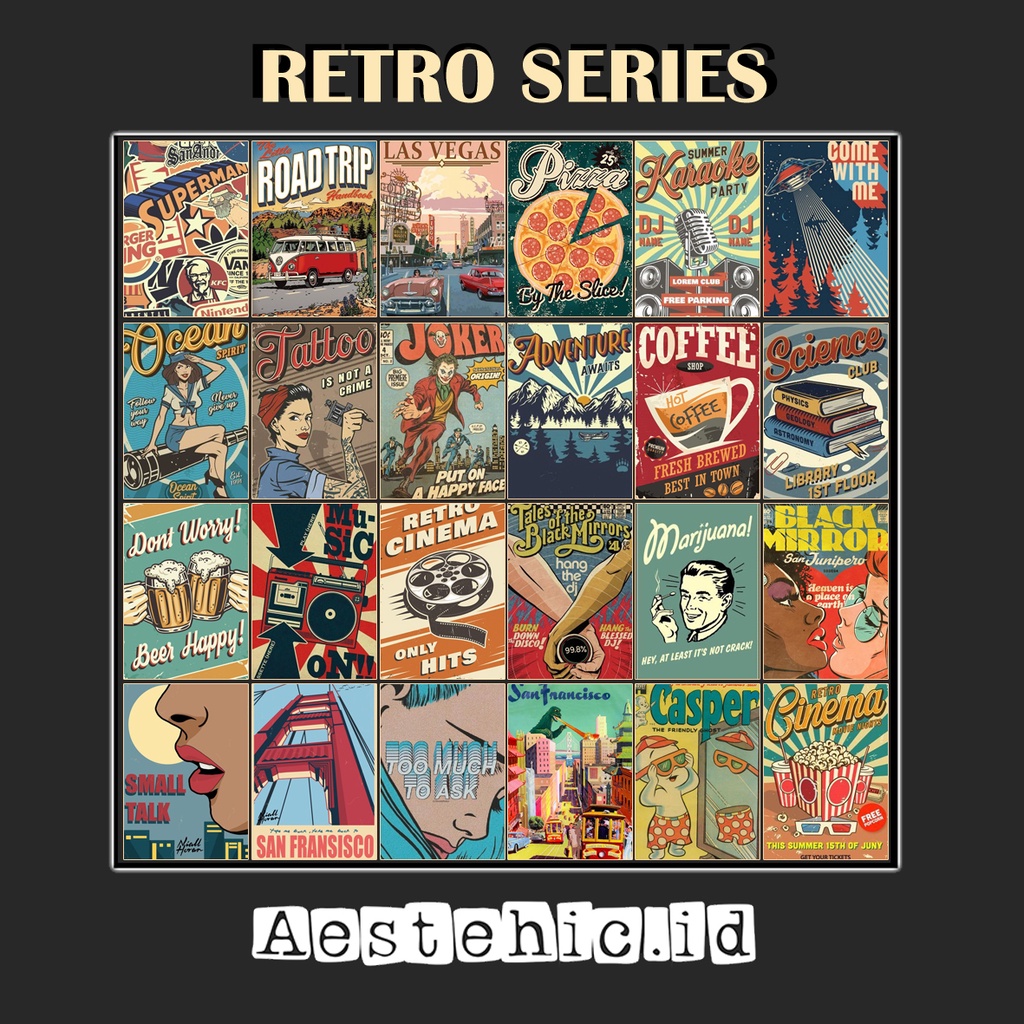 (ISI 32PCS) Poster Dinding retro series dekorasi kamar aesthetic aestetik estetik ukuran A5