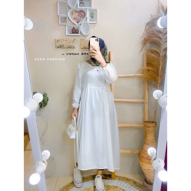AZAHRA baju gamis midi dress remaja/terbaru gamis midi putih polos midi dress busui size S M L XL