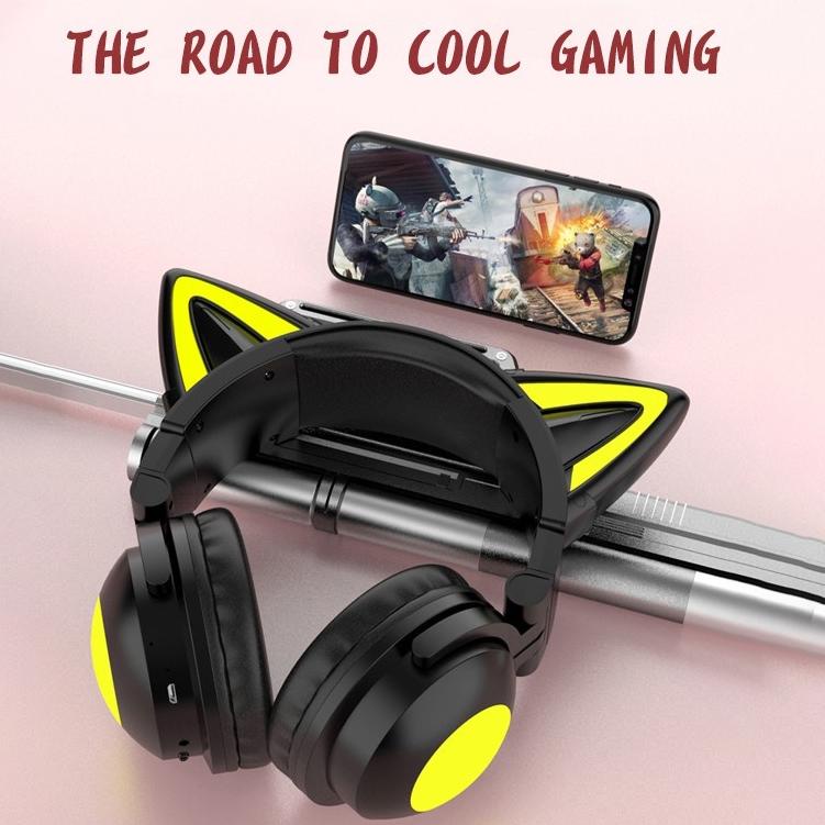 [W-1-R ♥] Wireless RGB Gaming Cat Ear Headset Bluetooth 5.0 Headphone ZW-068 headphones with Microph