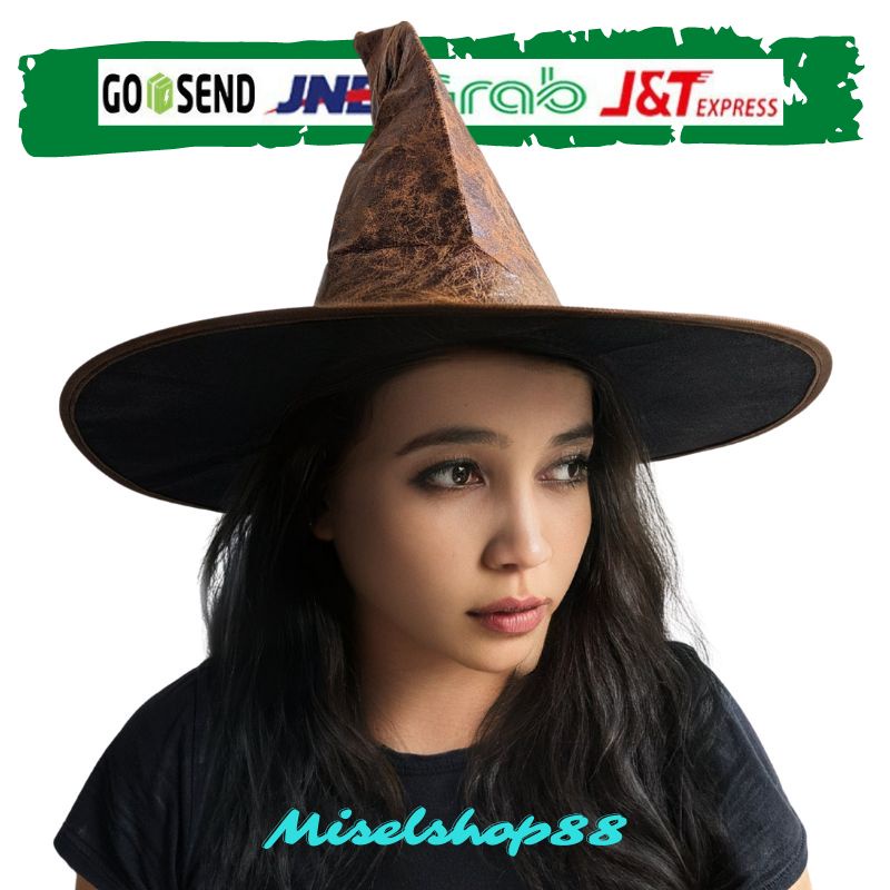 topi nenek sihir coklat premium motif kulit