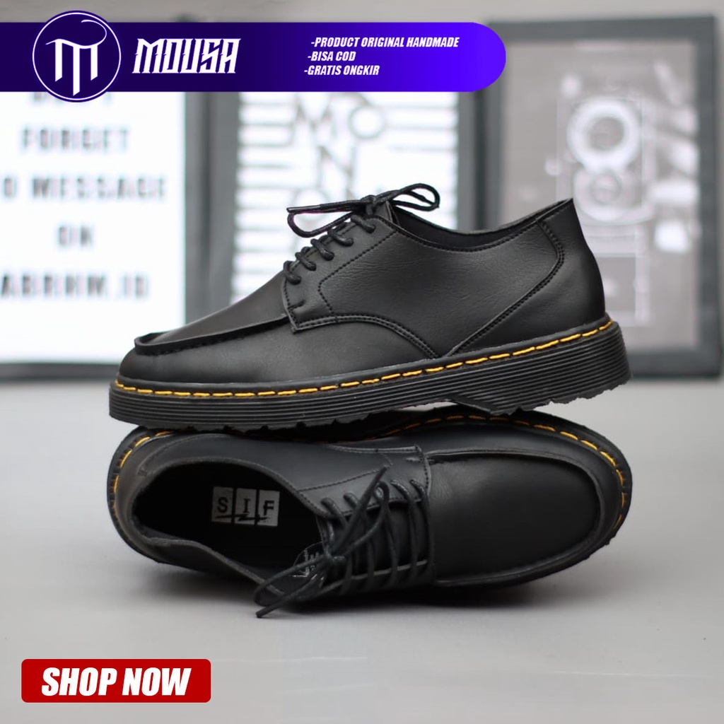 Sepatu Formal Pantofel Docmart Low Boots Kerja Hitam Mousa Lumo