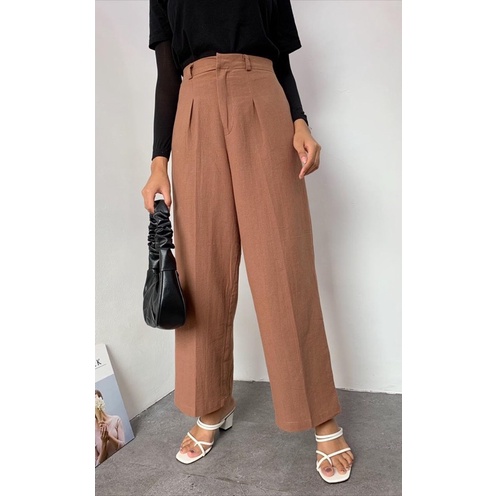 Celana Linen Highwaist / Kulot panjang katun linen wanita / linen Pants / celana putih hitam kece