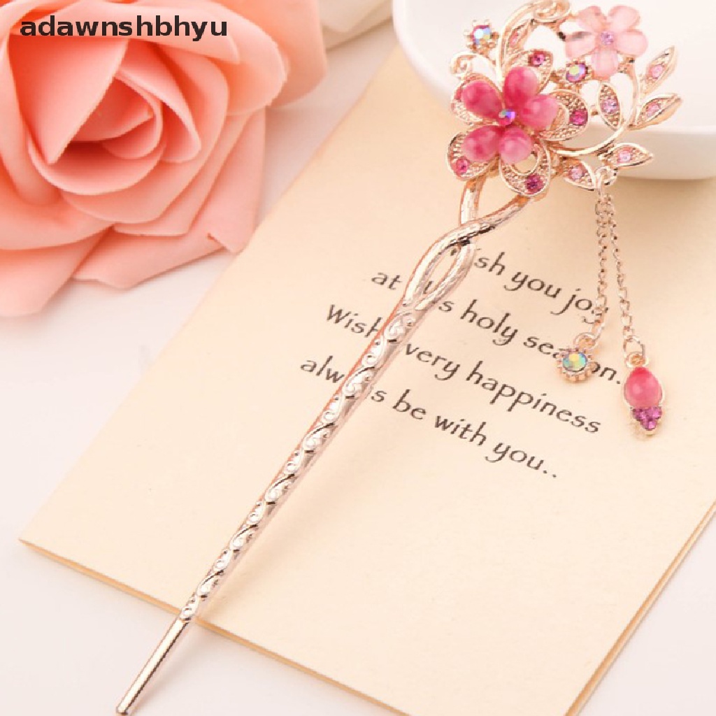 Adawnshbhyu Hair Stick Metal Rhinestone Chops Wanita Rumbai Mutiara Bunga Jepit Rambut ID