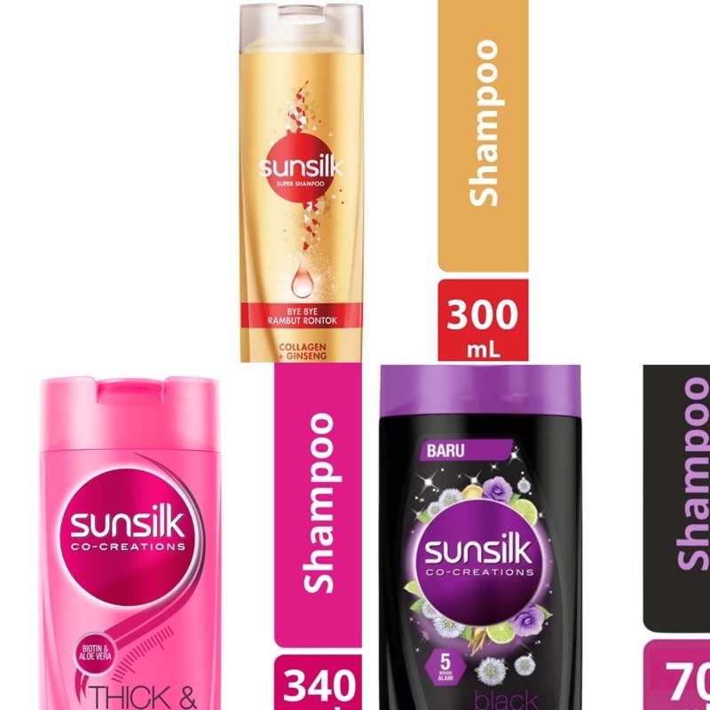 (New) Sunsilk Shampoo - Thick & Long Pink 170ml, Bye Bye Rambut Rontok Gold 300ml, Black Shine 70ml