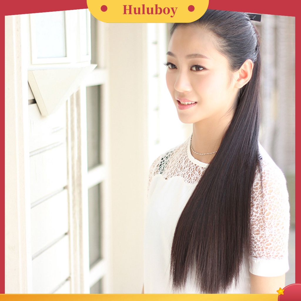 Rambut Palsu Ponytail Panjang Lurus Natural Bahan Serat Suhu Tinggi