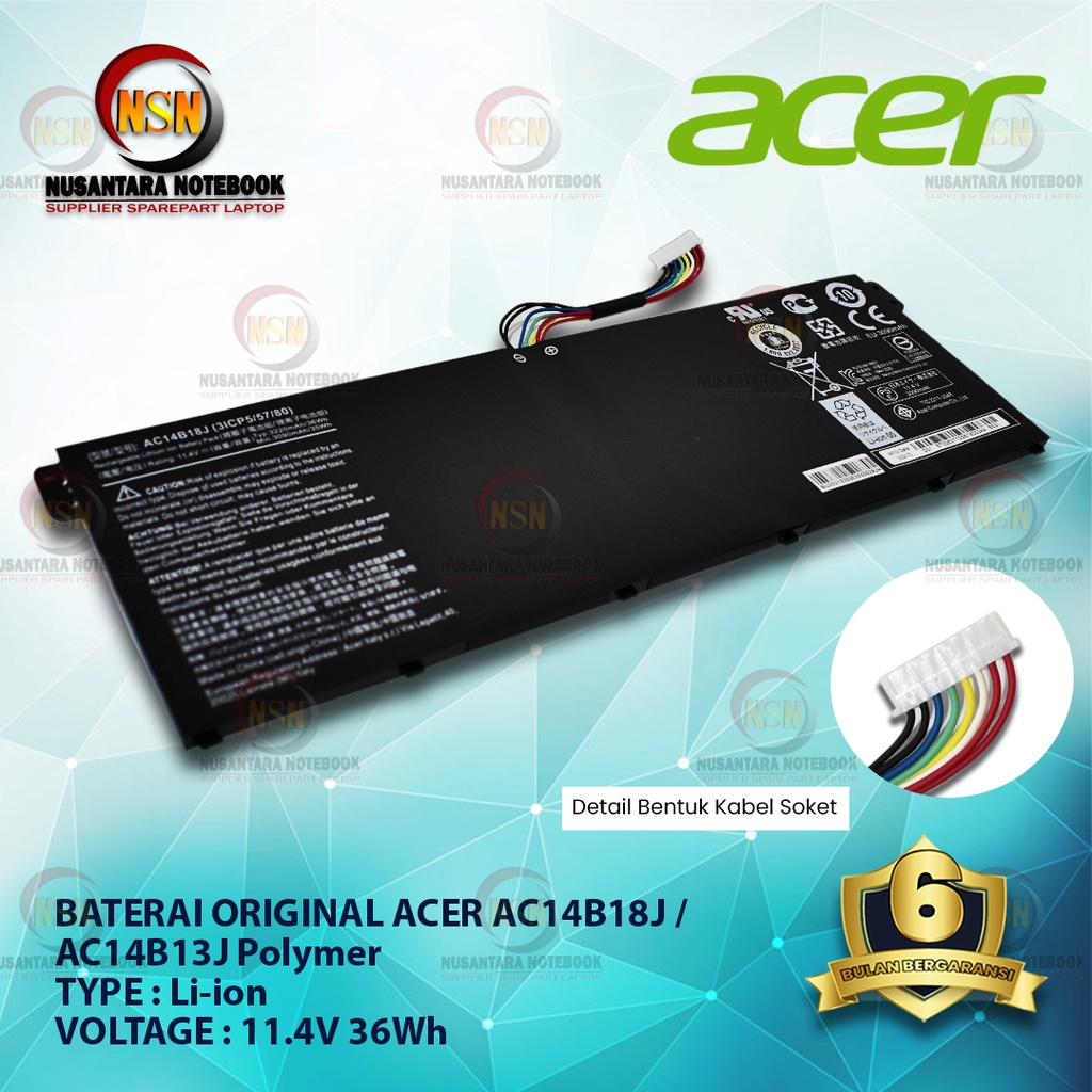 Baterai Acer Original Laptop Acer AC14B8J Polymer For Laptop V3-111 E3-111 B115-M 15.2V 3220mAh