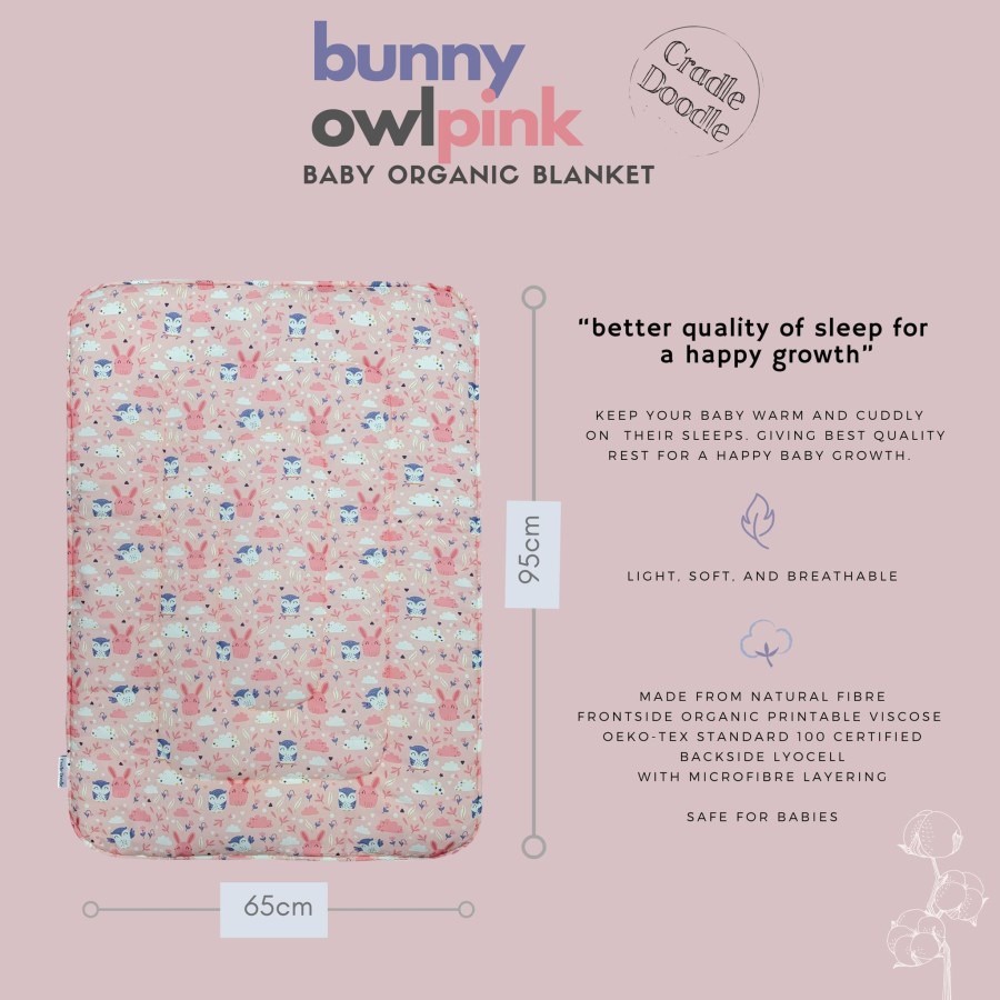 Cradle Doodle Organic Baby Blanket - Bunny Owl Pink