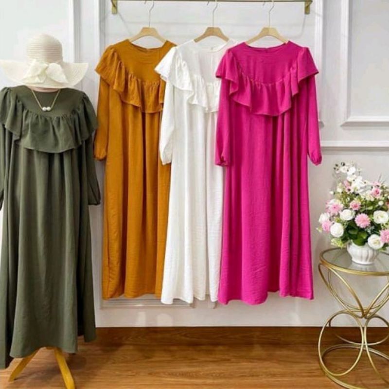 Midi dress salita crinkel air flow/gamis remaja wanita/dress remaja prempuan/terbaru/terlaris