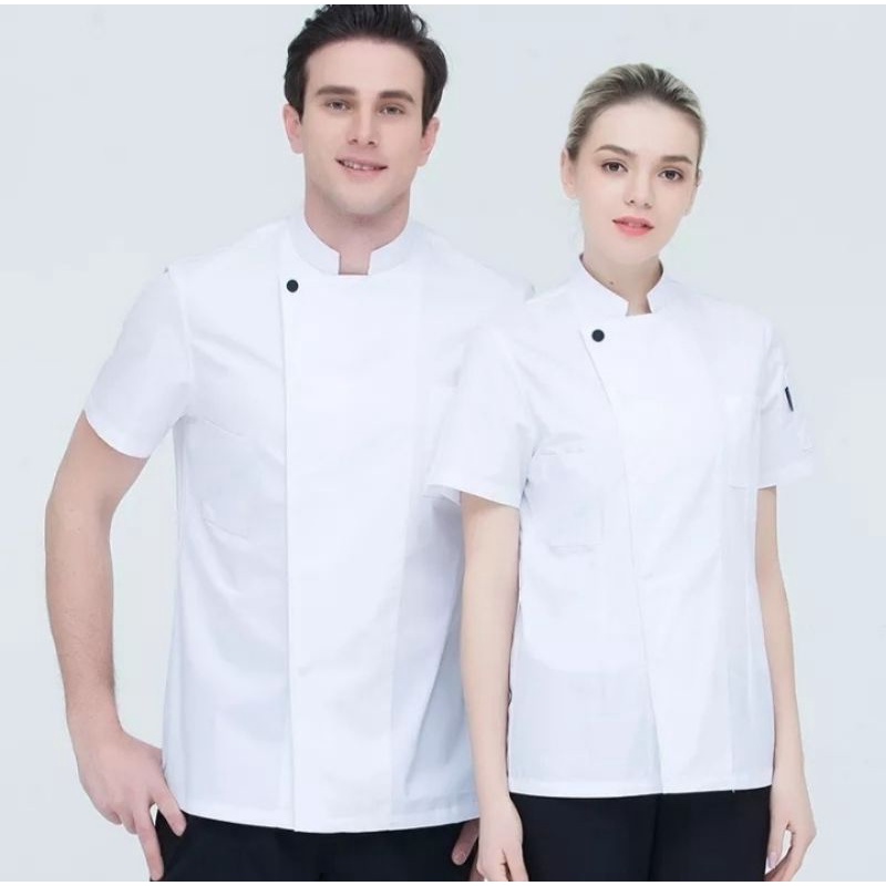 Baju koki chef jacket kemeja koki lengan pendek seragam waitres unisex