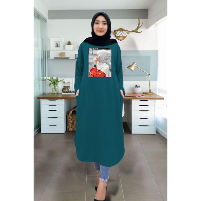 Tunik wanita DTF HIJAB RED/ tunik murah / tunik kekinian / tunik panjang / tunik import / tunik jumbo