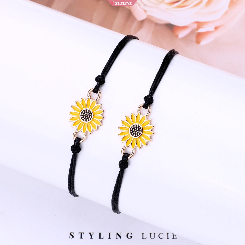 2 Pc Bunga Matahari Gelang Daisy Adjustable Anyaman Gelang Wanita Bangle Vintage Perhiasan Pasangan Gelang Persahabatan Keberuntungan Grosir [ZXL]
