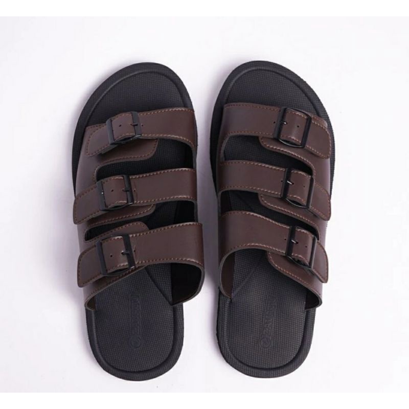 Sandal Kulit Pria Z01.Black Big Size 44-45-46-47-48-49 Sendal Slide JUMBO Slipper Cowok Kaki Gemuk Lebar Super JUMBO Kualitas Tebal Premium Hitam Kulit, 44