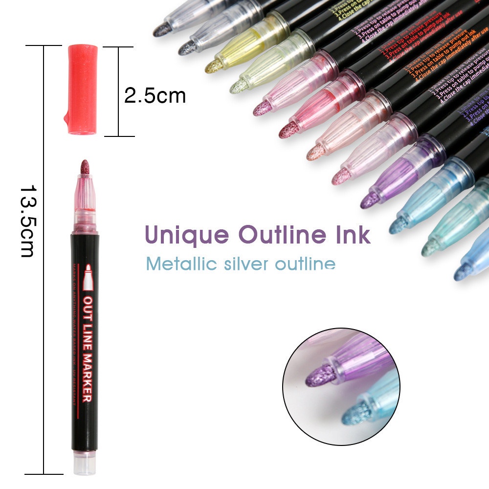 8pcs Ins Outline Shine Fluorescent Markers Pen Untuk Siswa Stationary DIY Painting Stabilo