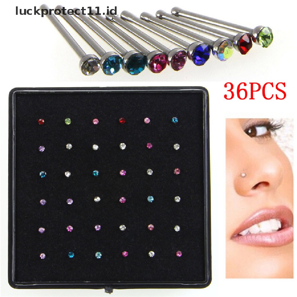 /Fashion Hot// Fashion// 36X Kristal Berlian Imitasi Cincin Hidung Tulang Stud Perhiasan Tubuh Stainless Steel.